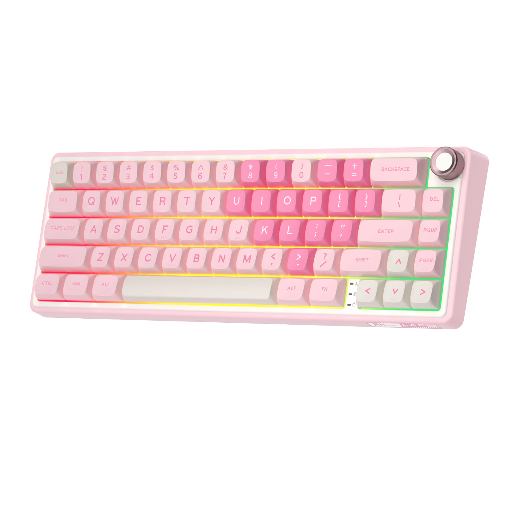 Royal Kludge RKR65 핑크 유선 기계식 키보드 65% 66 키 MDA PBT 키캡 RGB 백라이트 핫스왑 가능 게이머 키보드 금속 손잡이