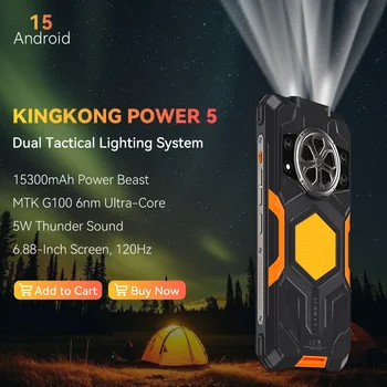 Rugged Smartphone Cubot kingkong power 5, Android 15, 16GB RAM (6+10), 128GB ROM, 6.88" 120Hz Screen, 15300mAh Battery, MTK G100