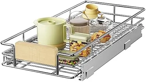 

Tier Pull Out Cabinet Organizer 7½" W x 21½" D, Slide Out Drawers with Wooden Handle, Sliding Shelves Organization and
