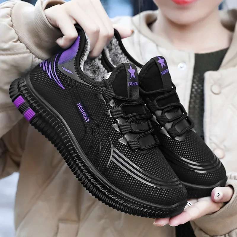 High quality short ankle snow boots for women thickening new 2023 winter casual plush warm shoe - black
