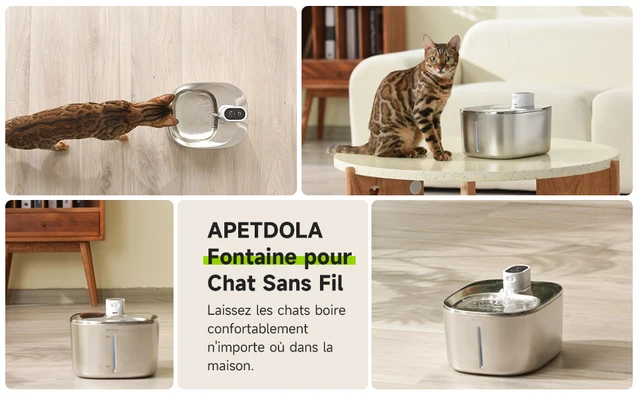 4L Fontaine a Eau Chat sans Fil en Acier Inoxydable, APETDOLA