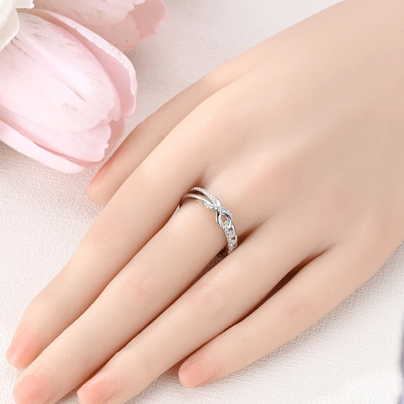 Silver ring Original 925 Sterling Silver Love wrapped ring Women silver finger rings for women Geometric Cubic Zircon Heart wedding jewelry