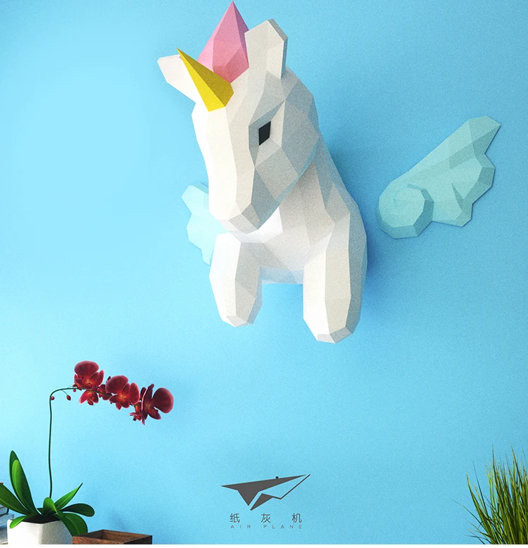Models Origami 3d Paper Papercraft Unicorn Children Bedroom Wall decor Pony Decoration Christmas DIY Toys Party Home Decor