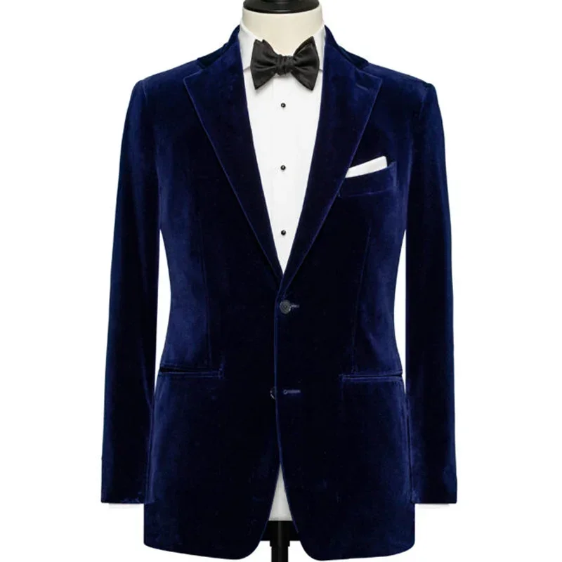 Velvet Men Suit Jacket for Prom Wear Dinner 1 Piece Royal Blue Smoking Blazer Notch Lapel Male Tops Coat American Fashion