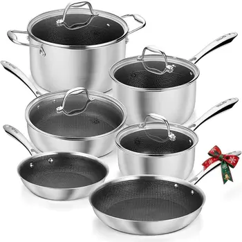 10‑Piece Nonstick Hybrid Cookware Set with Honeycomb Interior 1