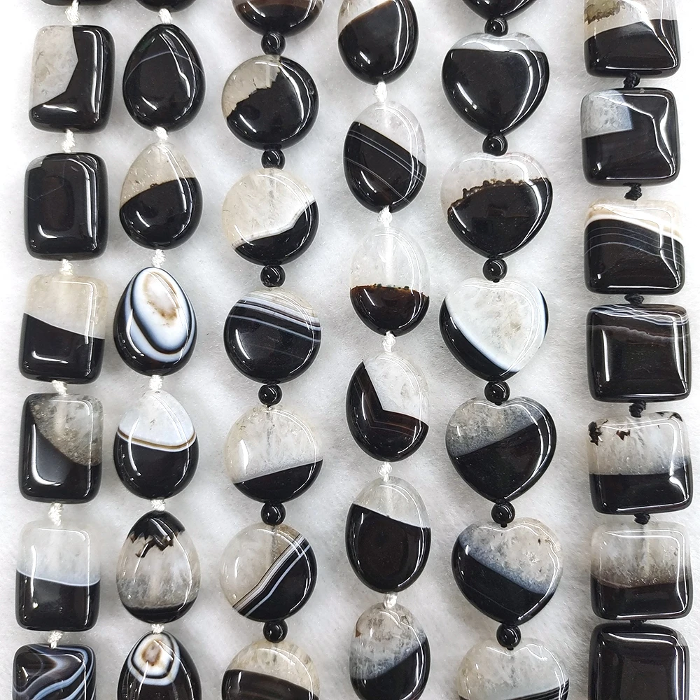 6가지 형태의 천연 블랙 우루과이 아게이트 쿼츠 드루지 타원형 하트 원형 사각형 구멍 있는 크리스탈 보석 DIY 주얼리 재료