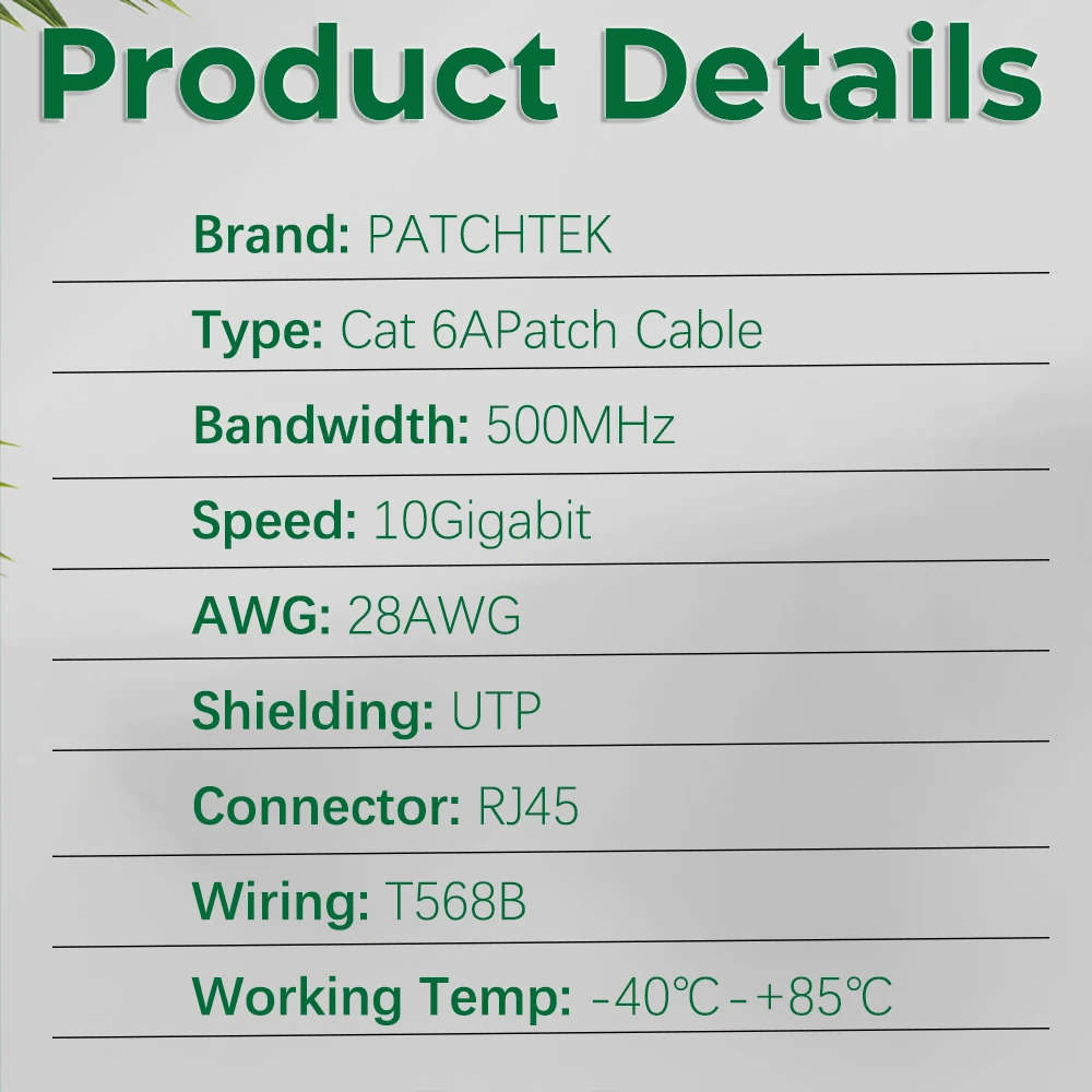 Patchtek 슬림 이더넷 케이블 RJ 45 Lan 10Gbps CAT 6A 이더넷 케이블 패치 코드 PS5 라우터 용 UTP 고속 컴퓨터 와이어