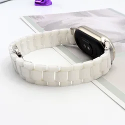 Elegant Ceramic and Stainless Steel Watchband for Smartwatches - Sophisticated and Durable Replacement Wristband for Men (White)