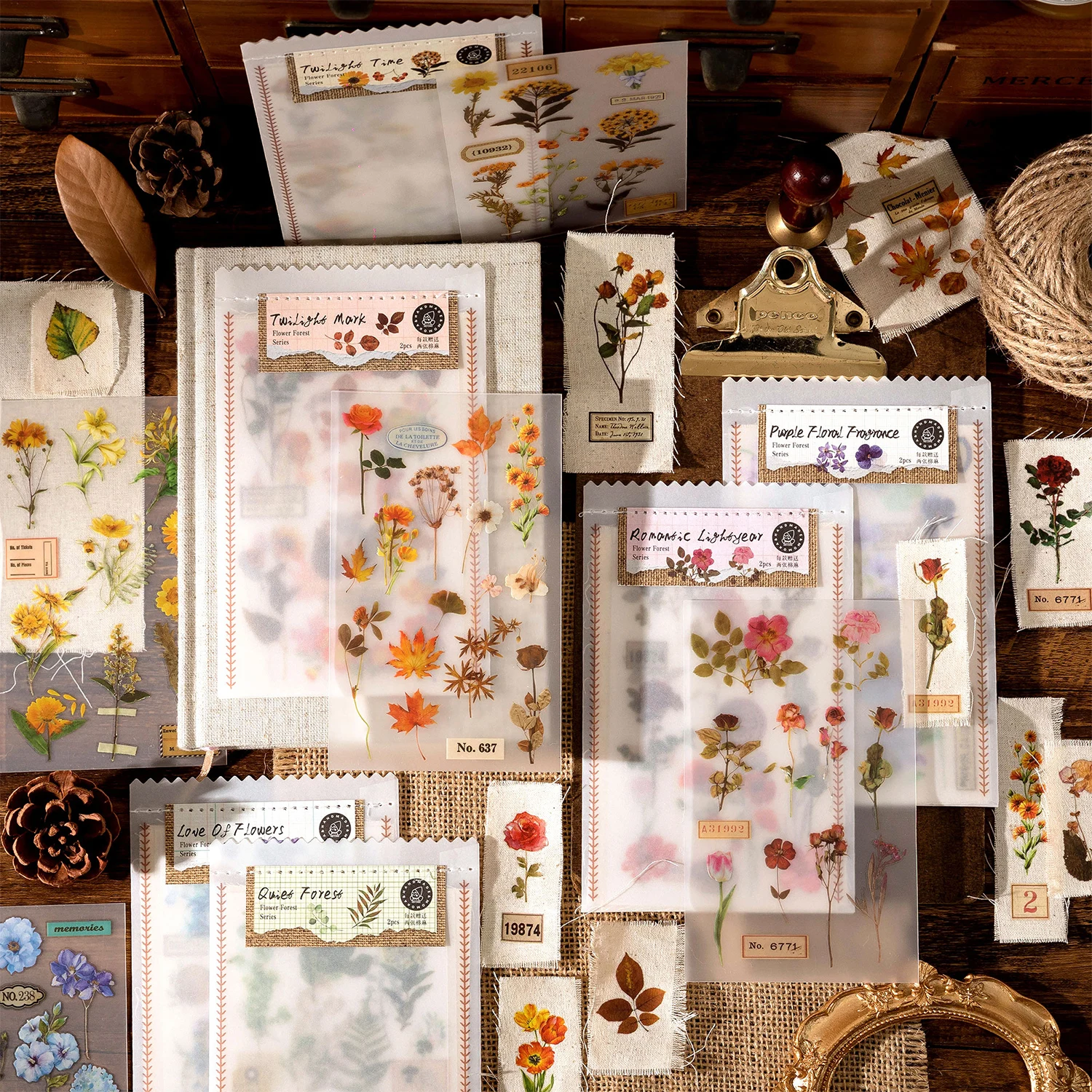 

6 Styles 40Pcs/Bag Fresh Flower Stickers Ins Style Cute Hand Account Material Stickers Decorative Stationery Stickers