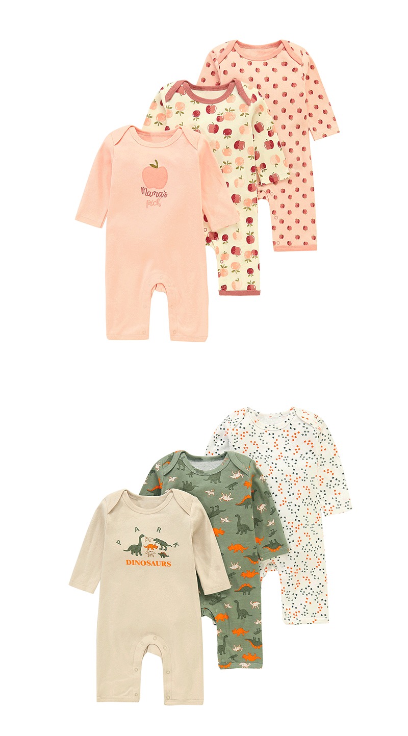 Ircomll Baby Junge Mädchen 3er-Pack Strampler Langarm Strampler Baumwolle Overalls Cartoon Streifen Polka Dot Bequeme Overalls Kleidung – Detail 6