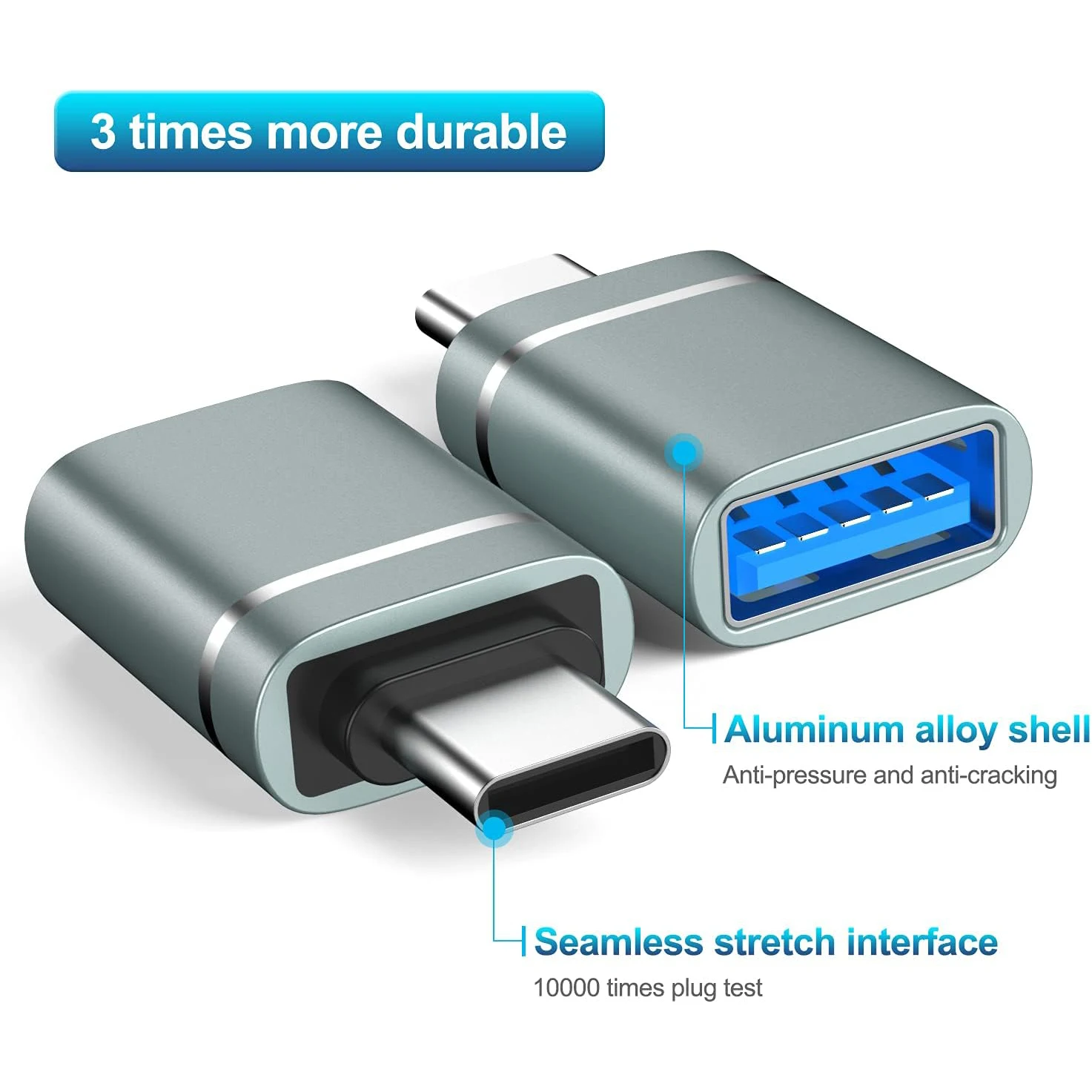 3팩 USB-C(수) - USB-A(암) OTG 어댑터, 휴대폰, 태블릿, 노트북용 USB 3.0 고속 충전 및 데이터 동기화 컨버터