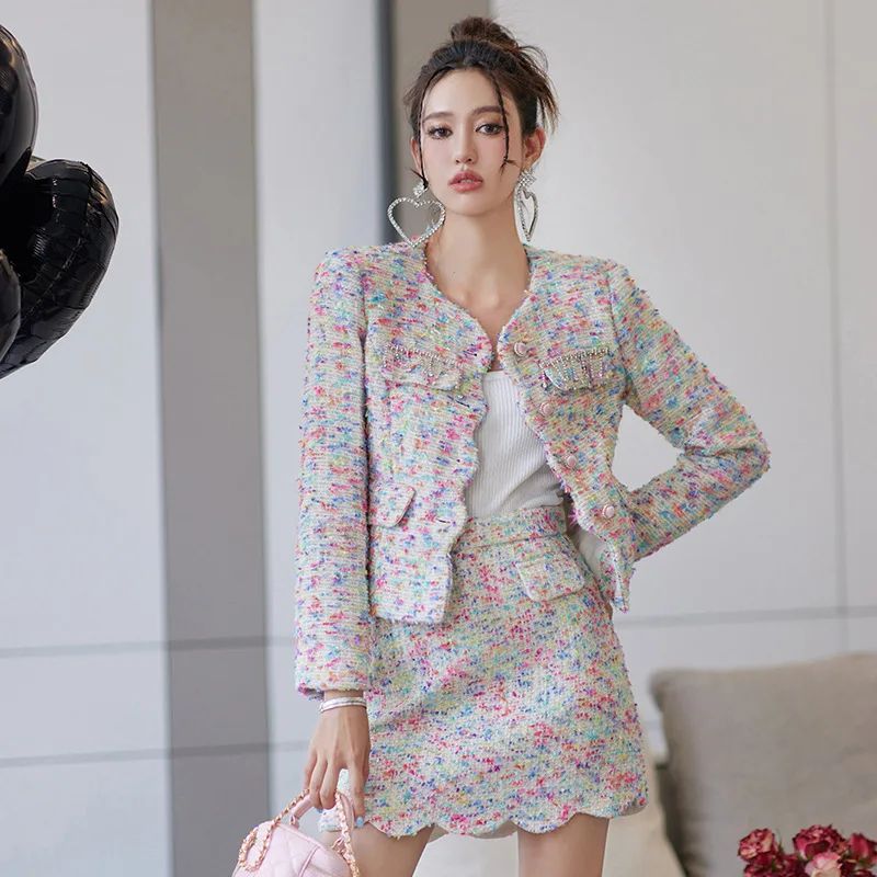 

Korean Fashion Streetwear Luxury Designer Winter Clothes for Women 2022 Short Tweed Jacket+mini Skirts Two Piece Sets Outfits