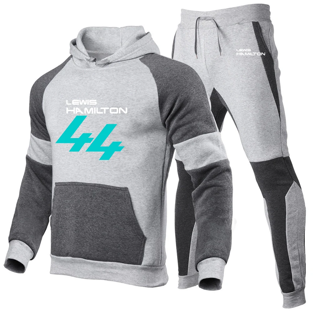 F1 driver lewis hamilton number 44 printing new splicing hoodie+sweatpants two-piece men's sportswear pants suit sportswear suit