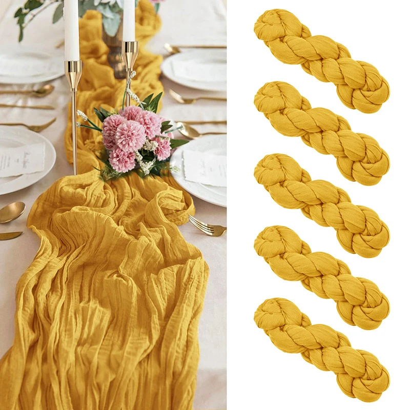 Sarı Tülbent Masa Koşucu Gazlı Bez Rustik Boho Masa Dekor Bebek Duş Düğün Parti Doğum Günü Noel Ev Dekorasyon için