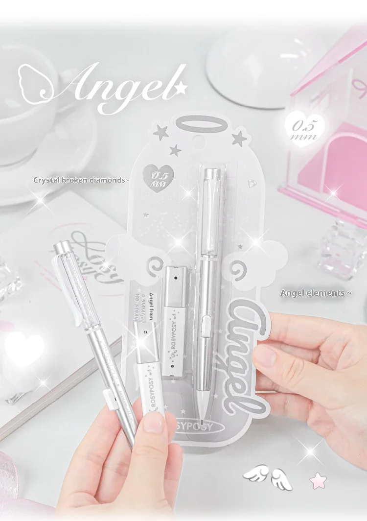 Side Press 0,5 mm Druckbleistift und HB-Minenkern-Set, Studentenprüfung, Skizzieren, verträumtes, hochästhetisches Geschenkbriefpapier für Mädchen – Detail 7