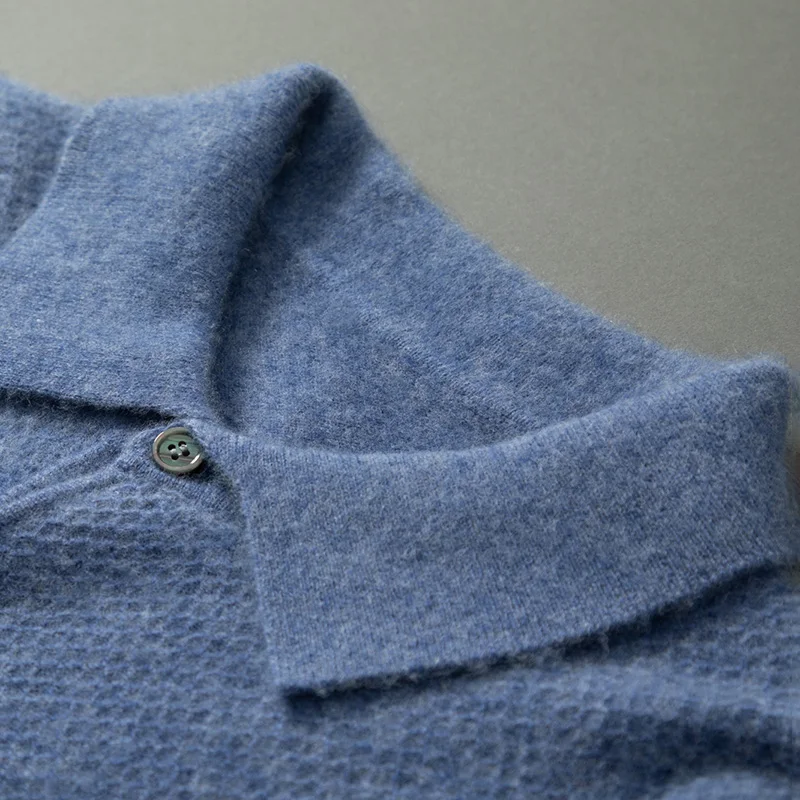 MVLYFLRT 100% Pure Cashmere Men's POLO Collar Sweater Honeycomb Knit Pullover 2023 Autumn and Winter Casual Men's Shirt Jacket 5
