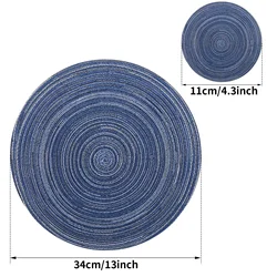 Set of 6 Stylish Braided Placemats and Coasters - Durable, Washable, and Heat-Resistant - 6 Mats 6 Coaster (Cotton Navy)