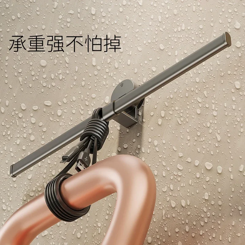 Suction Cup Towel Rack Wall-Mounted No Drill Bathroom Organizer Minimalist Gunmetal Single Bar Towel Holder