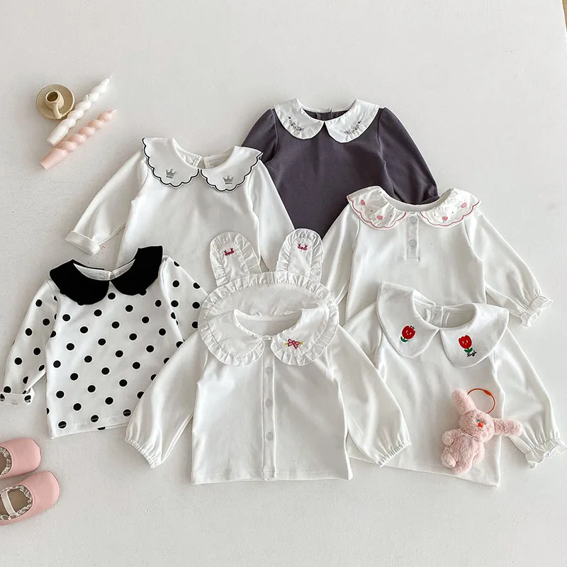 Cotton Baby Girls Autumn Undershirts with Embroidery