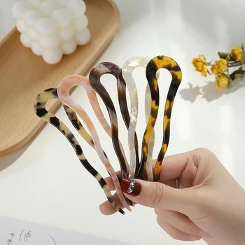 Fermaglio per capelli twist francese Vintage in acetato di celluloide Grande forcina ondulata a forma di U Tartaruga per conchiglia Updo Chignon Pin Bun