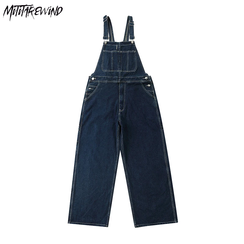 

American High Street Men Retro Denim Overalls Multi-pocket Straight Jumpsuit Fashion Loose Casual Soild Bib Trousers Unisex 2023