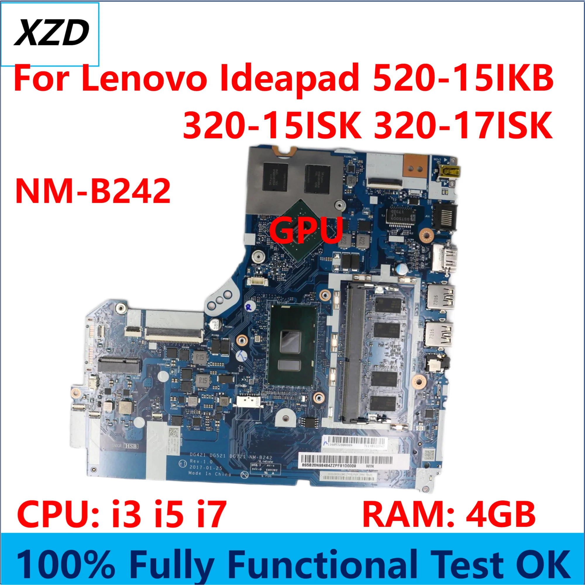 

NM-B242 Mainboard For Lenovo ideapad 520-15IKB 320-15ISK 320-17ISK Laptop Motherboard with i3 i5 i7 CPU GPU 2G 100% test OK