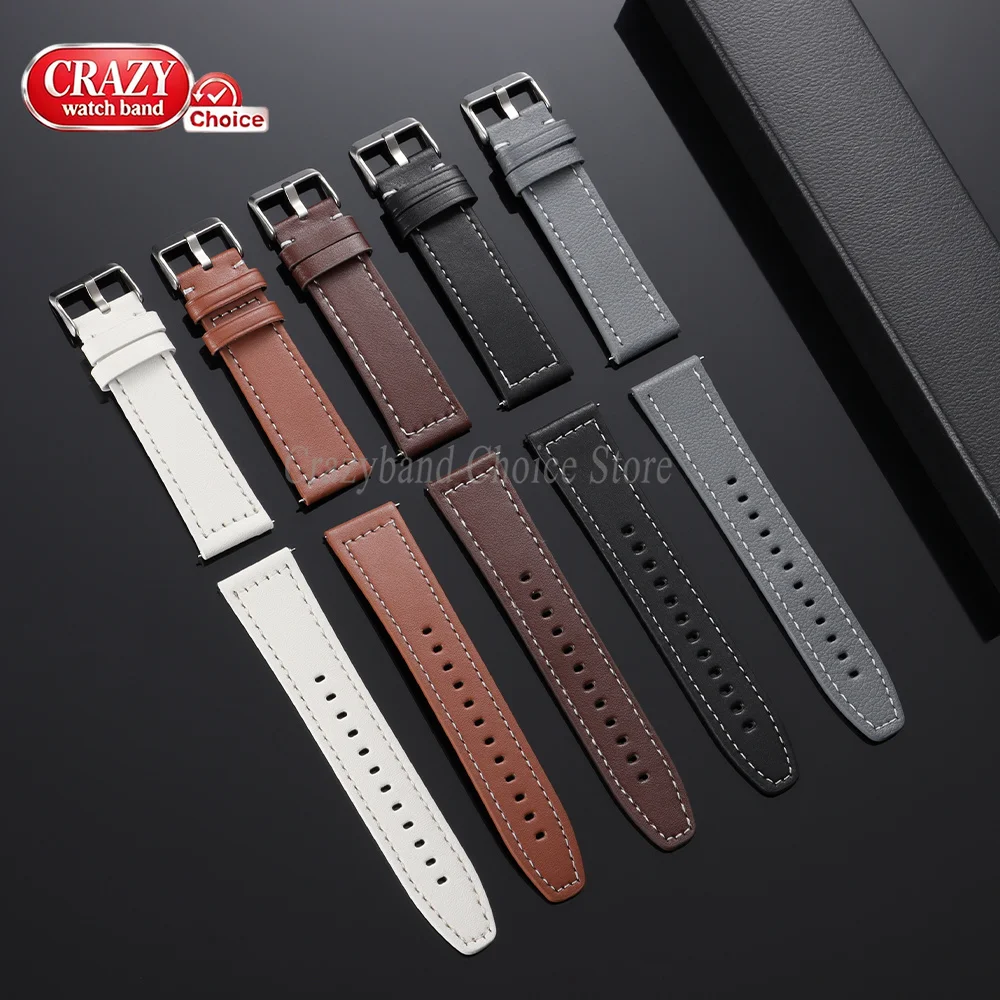 Elegant Black Leather Quick Release Watch Band - Universal Smartwatch Strap Accessory