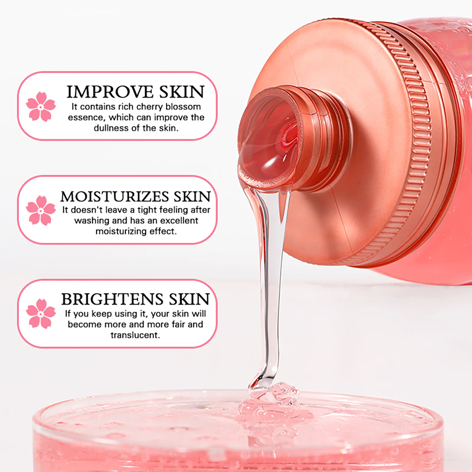 AILKE Natural Sakura Body Wash, Deep Clean Skin, Lightening, Moisturize, Nourish, Smooth Soft Skin, For All Skin Types, 500ml