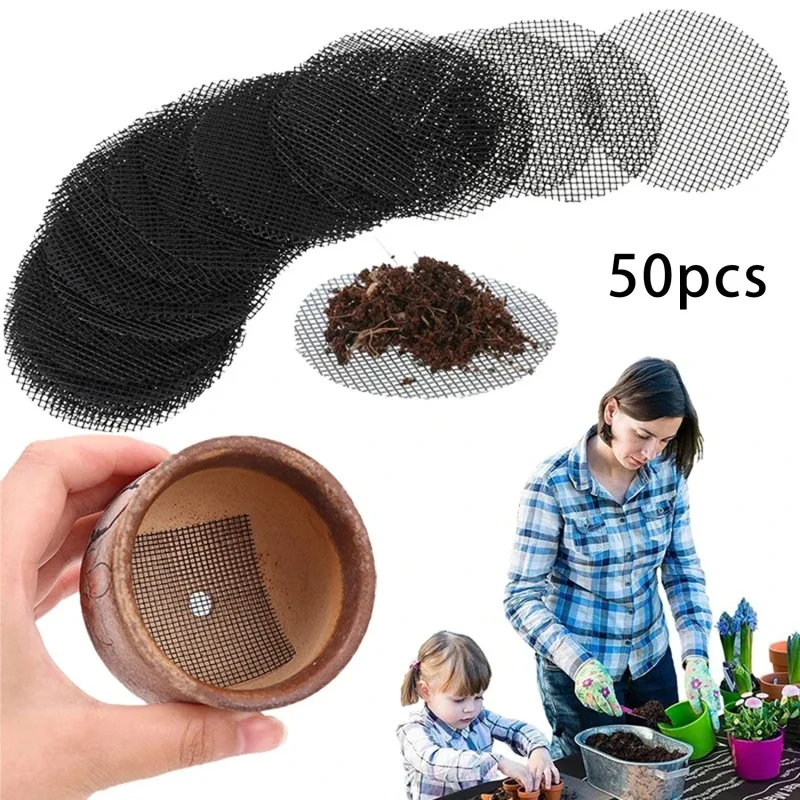 

50 Piece Pot Hole Screen Mat, Round Drainage Hole Screen to prevent soil loss, Plant Drainage Screen Gasket, Gardening Supplies