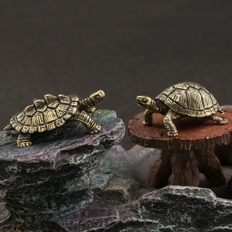 Lucky Small Money Turtle Retro Tortoise Statue Desktop Ornaments Solid Copper Figurines Home Decoration