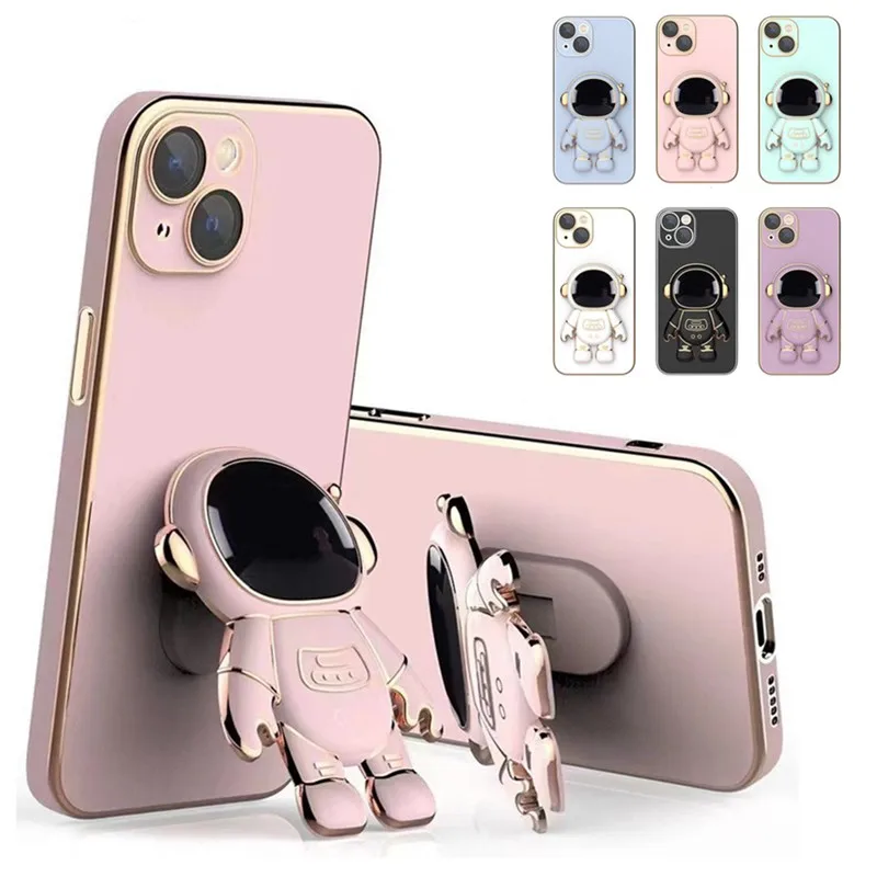 Phone Case For OPPO Reno 5 lite Plating Astronaut Fold Phone Holder Soft TPU Cover On reno 2 2Z 3 4 Pro 5 6z 7 8 findx3 _voghion.com