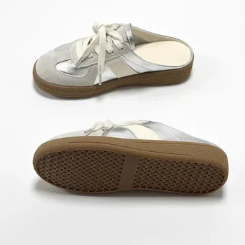 Women's Slippers Spring Summer Fashion Female Baotou Half Slipper Wear Youth Girls New Style Muffin Lace-Up Casual Canvas Slides 1