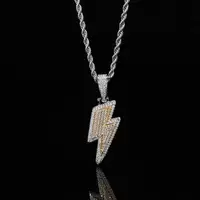 Hip Hop Necklace Full White CZ Zircon Lightning Pendants Necklace for Men Women's Iced Out Chain Neck Fashion Jewelry Wholesale - Image 3