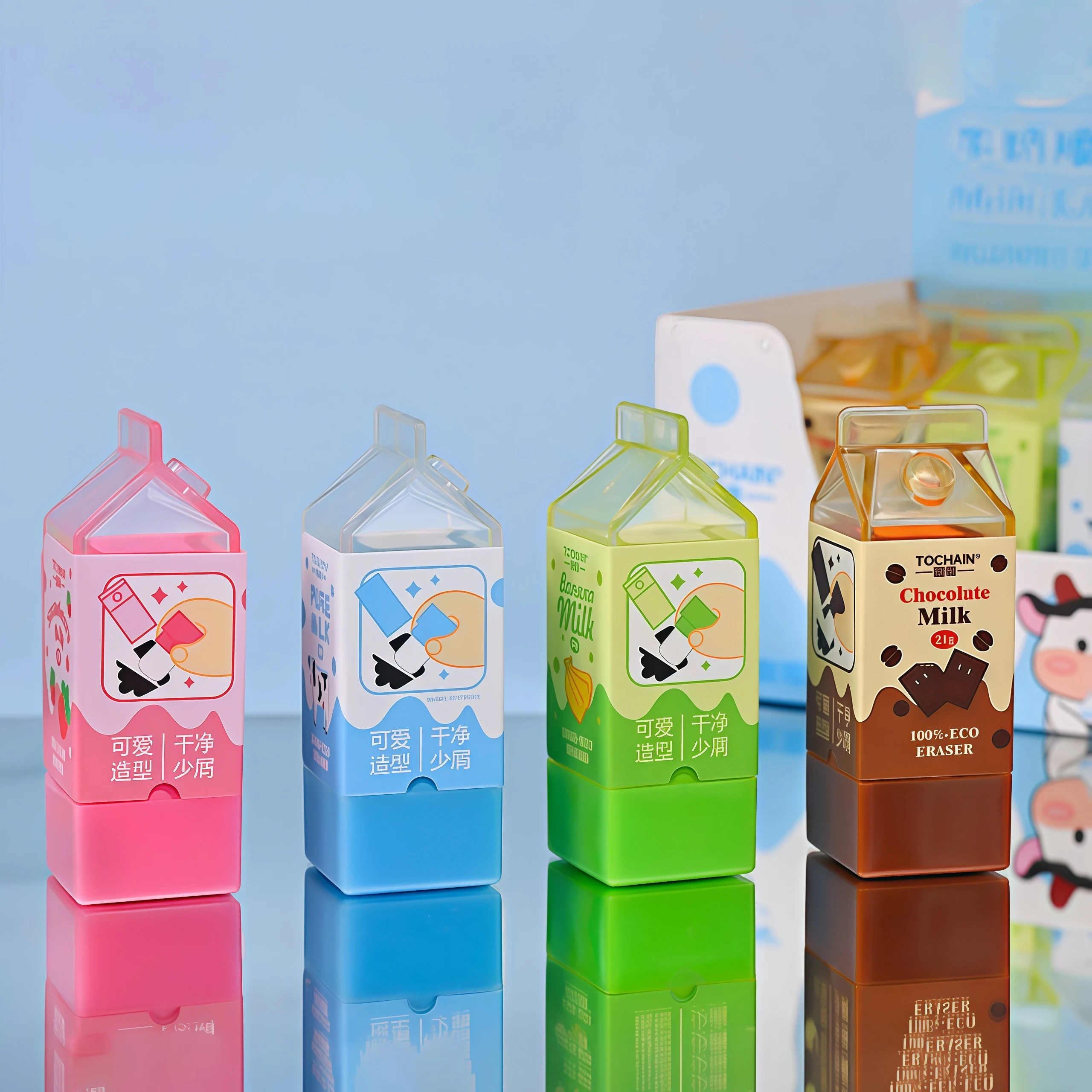 Milk Eraser Set Cartoon Mini Banana Chocolate Less Dust Eco PVC Cleaning Tools for Pencil Office School Student F3008 4pcs