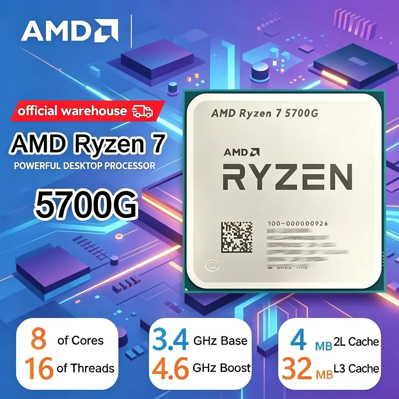 AMD Ryzen 7 5700G 16MB L3 캐시 CPU AMD R7 5700G 100% ..