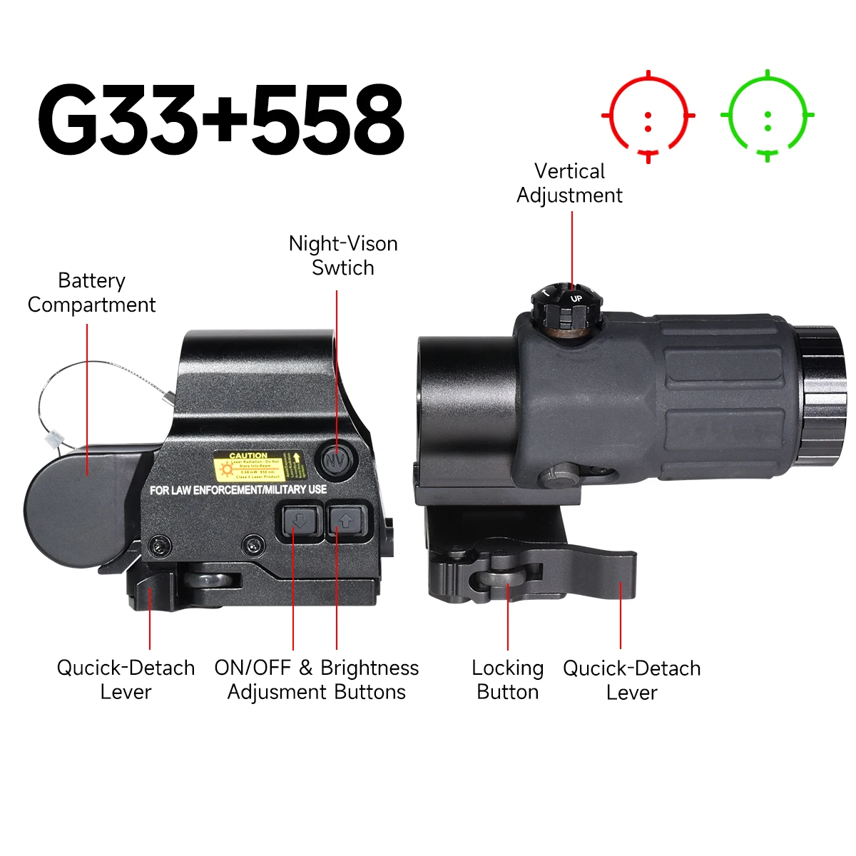 558 Hologram Sight 3X Magnifier Combo Quick Detachable for Hunting 551 552 553 556 Red Dot Sight