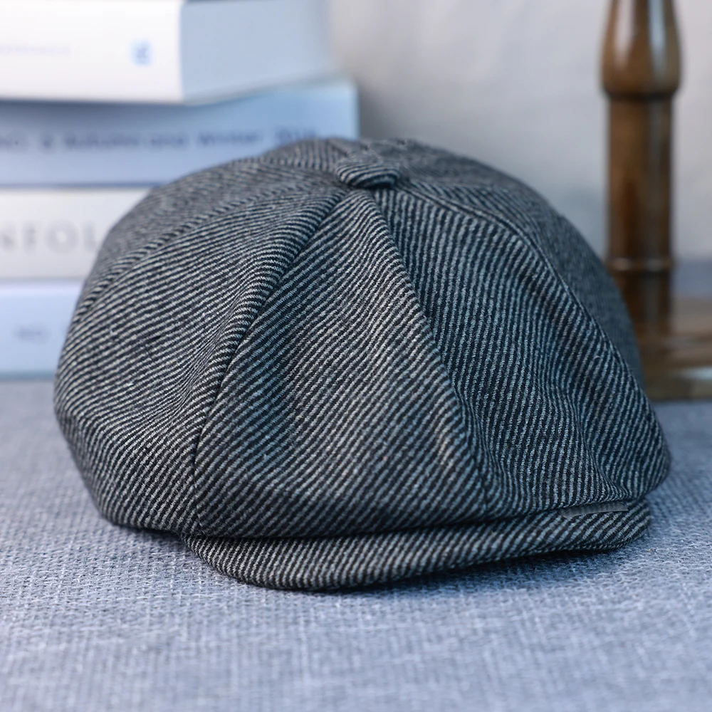 New Wool Style Newsboy Cap With Blade Male Twill Octagonal Hat Women Spring Summer Casual Beret Hat Gray Truck Driver Cap 008
