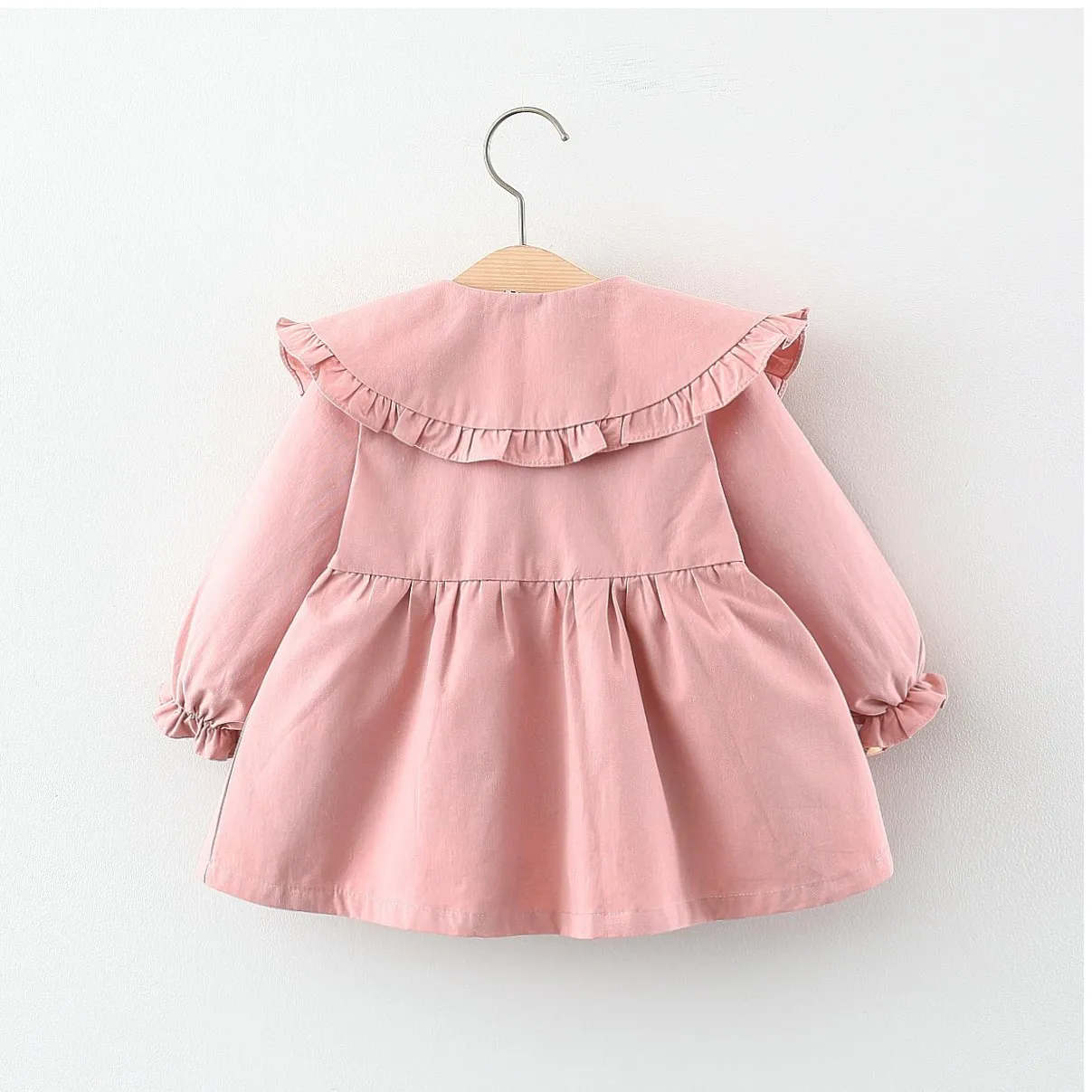 Trench Childrens Clothing Spring Korean Girls Windbreaker Coat Solid Color Middle Length Baby Cardigan Lapel Collar