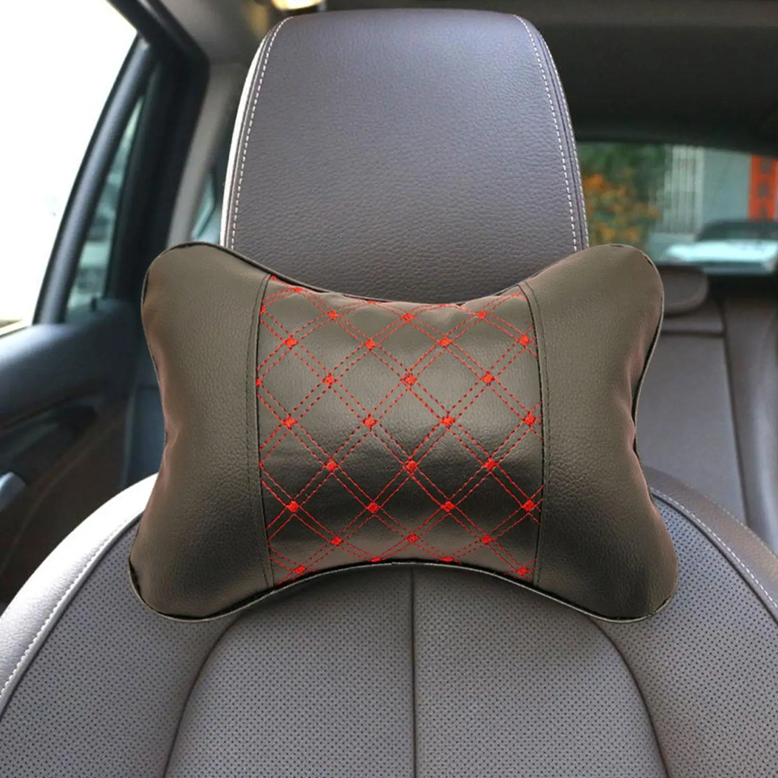 1pcs Pack Car Neck Pillows Both Side Pu Leather Headrest for Head Pain Relief Filled Fiber Universal Car Pillow V6U2 car pillow,car headrest,memory foam pillow,car neck pillow