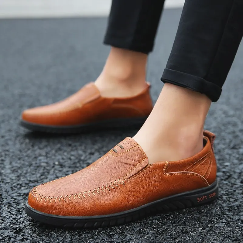 Casual Men's Formal Shoes Soft Handmade Leather Shoes Comfortable Luxury Flat-bottomed Work and Safety Shoes Designer Shoemaker