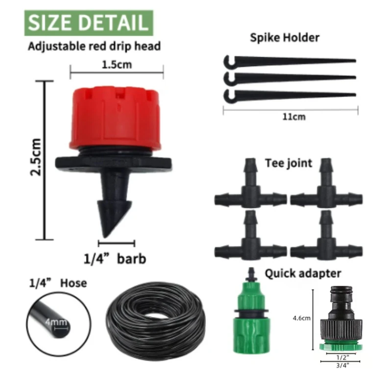 Micro Drip Irrigation System Portable 20M Automatic Watering with Adjustable Drippers Misting Watering Kits Garden Hose 2
