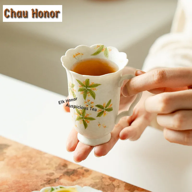 90ml Hand-painted Osmanthus Flowers Teacup Handmade Tea Bowl Tea Cup Set Tea-tasting Personal Cup Chazhan Master Cups Tableware