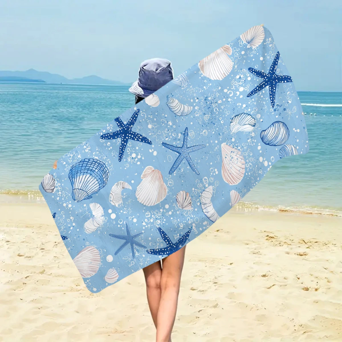 Serviette de plage microfibre motif océan séchage rapide_voghion.com
