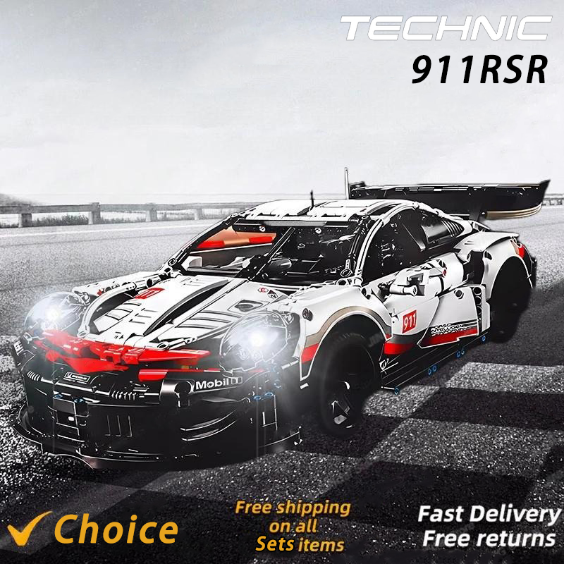 Technical 1580PCS Electric Remote Control with Lights Car 911Rsr Compatible with 42096 Building Blocks DIY Kid Toy Birthday Gift