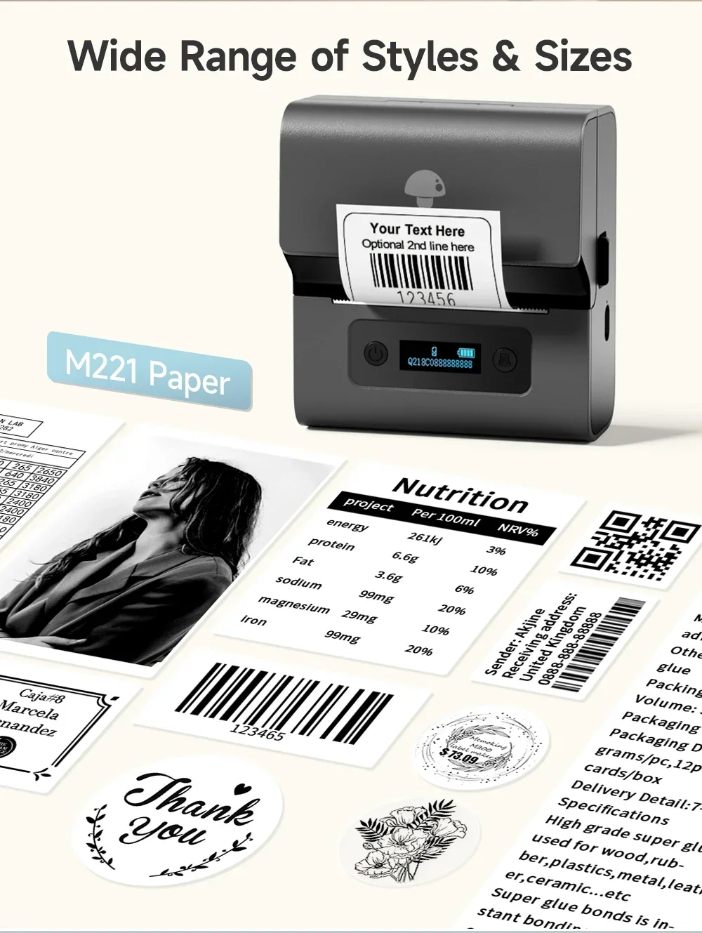 GlowMart Phomemo M221 Bluetooth Label Maker Machine 3" Brcode Printer for Blue Tooth Address Mailing Stickers in Stock!