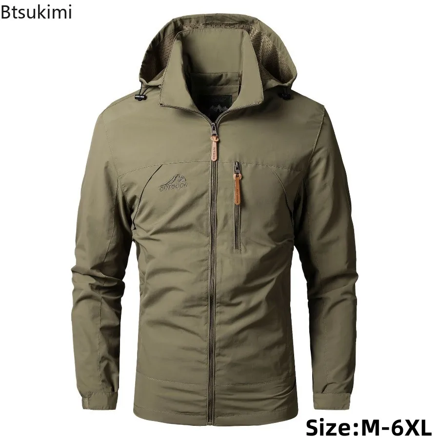 Outdoor Jackets Men Spring Autumn Fashion Casual Hooded Coats Men Hiking Camping Sports Waterproof Windbreaker Oversized Jackets