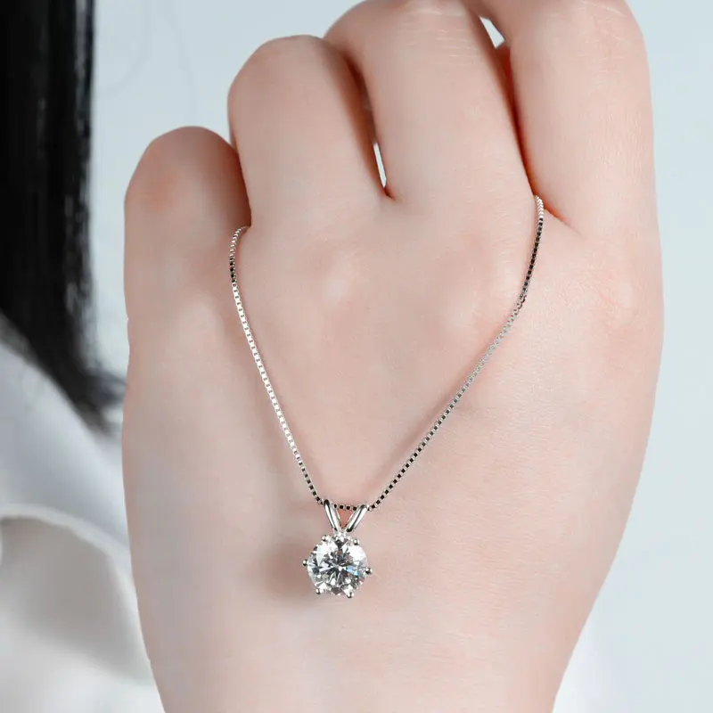 Ehhai GRA-Zertifizierter Mehrgrößen-Runder Moissanit Solitär-Anhänger Halskette für Damen 14K Vergoldeter Schmuck Hochzeitsgeschenke – Detail 4