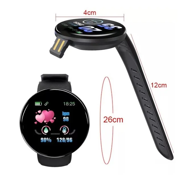 Reloj inteligente D18 con pantalla LED redonda a Color, pulsera deportiva a  la moda, rastreador de Fitness y presión arterial, Monitor de ritmo  cardíaco y muñeca