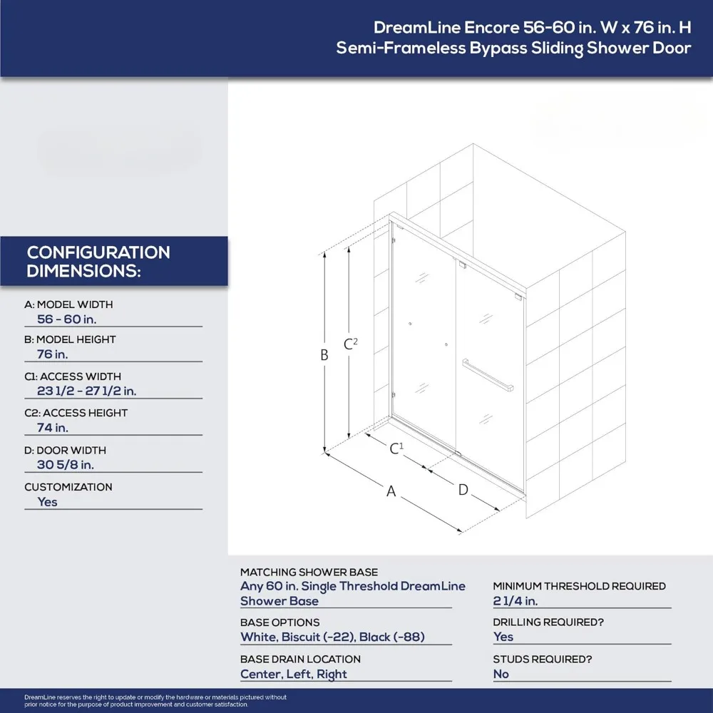 Semi-frameless bypass sliding shower door, black satin, 56-60 x 76,5/16 inches wide. (8 mm) transparent tempered glass 3