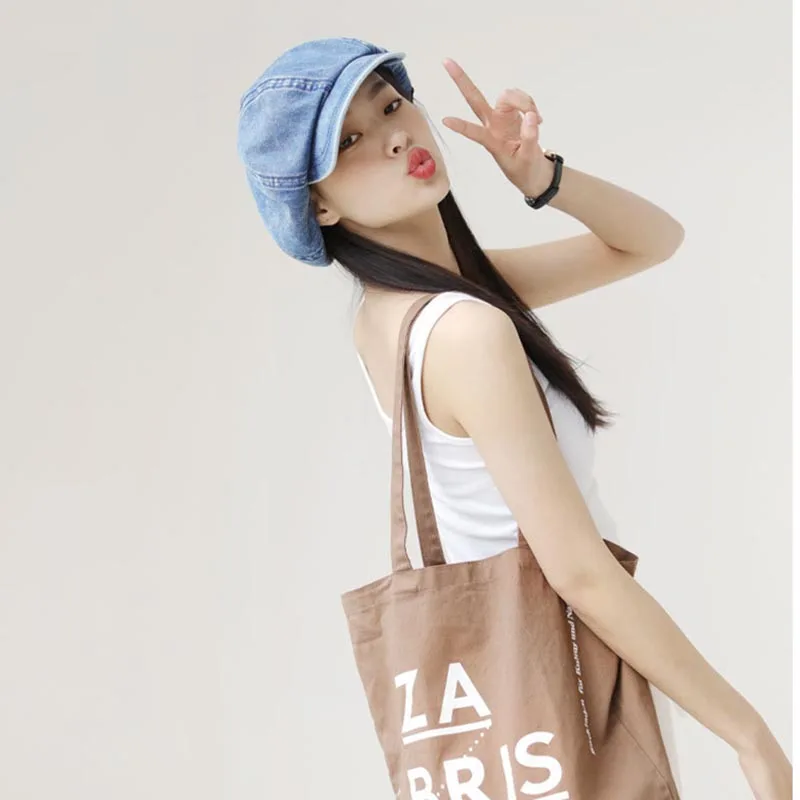 Autumn hats for women Washed denim fabric octagonal hat fashionable and versatile artistic painter hat newsboy cap women hats